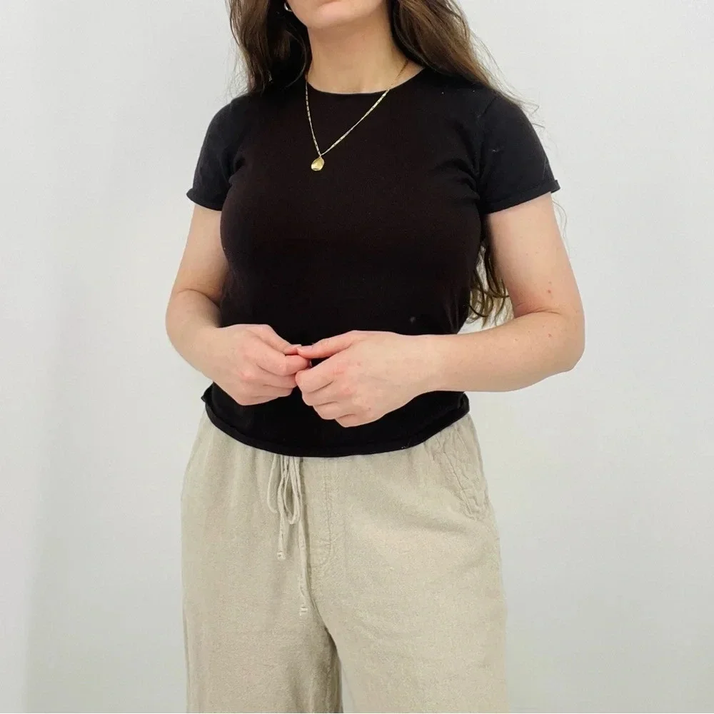 eileen fisher 100% wool mocha brown minimalist top shortsleeve size M - Picture 3 of 8